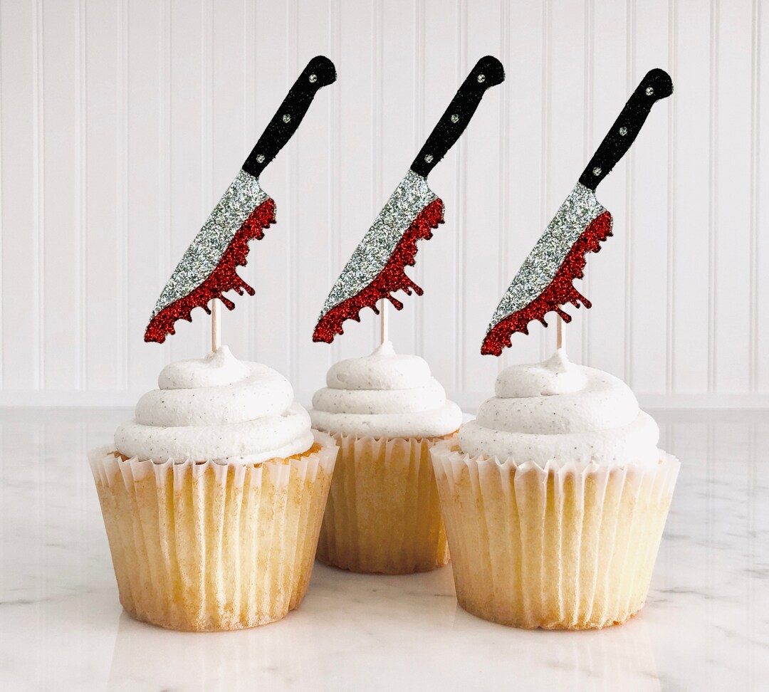 12 Bloody Knife Cupcake Toppers/ Horror Movie Party Decor/ Halloween