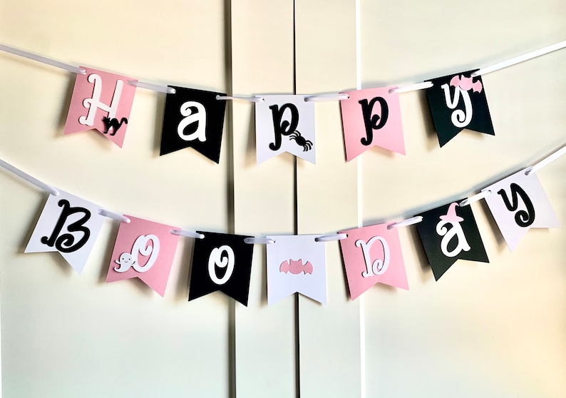 Happy Boo Day Halloween Banner - Pink 80 Inch Birthday Banner For Baby Girl's Spooky First Birthday