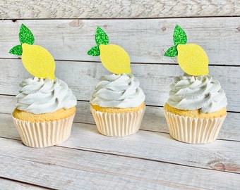 12 Cupcake Toppers de limón / Limonada / Uno en un cumpleaños de limón / Fiesta de limonada / Little Lemon Baby Shower