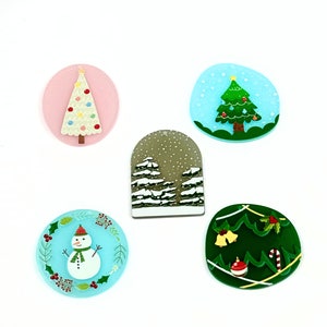 クリスマス アクリル チャーム / かわいいホリデー チャーム / ジュエリー用品 / クリスマス DIY ジュエリー用品 / 雪だるま / ピンクのクリスマス ツリー