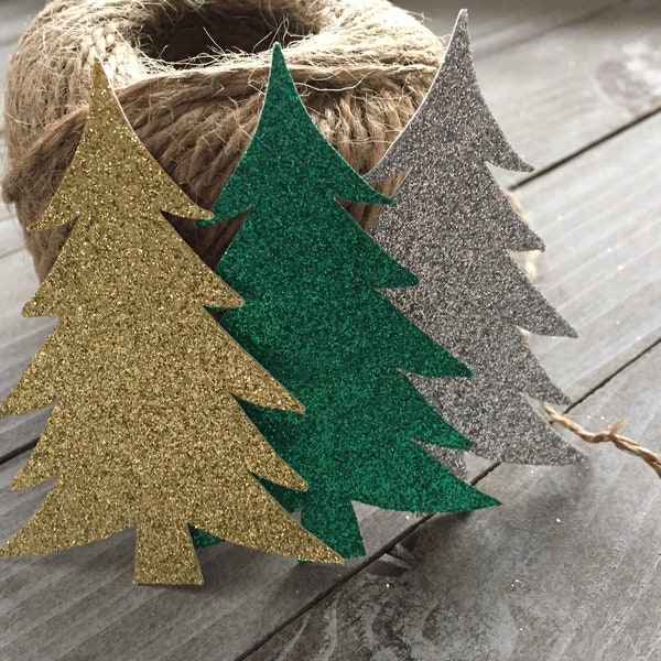 12 glitter Christmas tree tags/cut outs, christmas tags, christmas tree gift tags