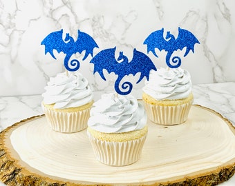 12 Dragon Cupcake Toppers/ Dragon Party Decor/ Dragon Fantasy Birthday