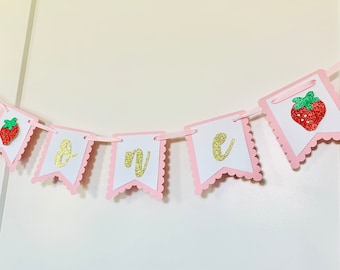 Banner de fresa / Cumpleaños de silla alta de fresa / Dulce / Guirnalda de fresa / Banner de feliz cumpleaños / Dulce de bayas