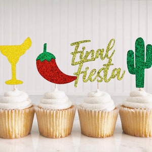 Final Fiesta Cupcake Toppers/ Cinco De Mayo Bachelorette Party Decor/ Fiesta Engagement Party Supplies/ Cactus Bridal Shower/ Taco Bout Love