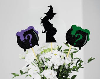 A Baby Is Brewing Party Decorations/ Halloween Gender Reveal Centerpieces/ A Little Boo Is Almost Due/ Witch Baby Shower/ Witch Or Wizard