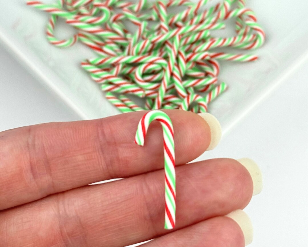 10 Miniature Candy Canes/ Red, Green, White Polymer Clay Candy Canes