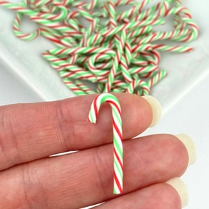 10 miniatuur snoepstokken / rood, groen, wit polymeerklei snoepstokken / snoepversiering / kerstbedels / ambachtelijke benodigdheden