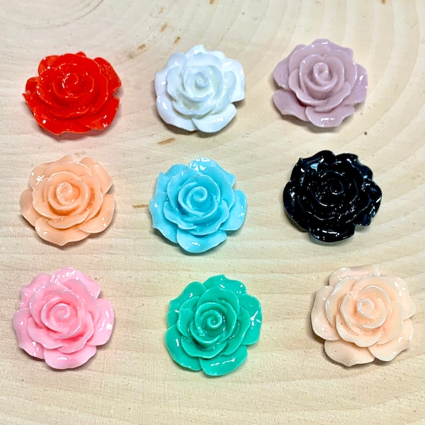 20MM Flower Cabochons/ Rose Cabochons/ 4 Pieces/ Flower Flatbacks/ Jewelry Making Supplies/ Flower Craft Supplies