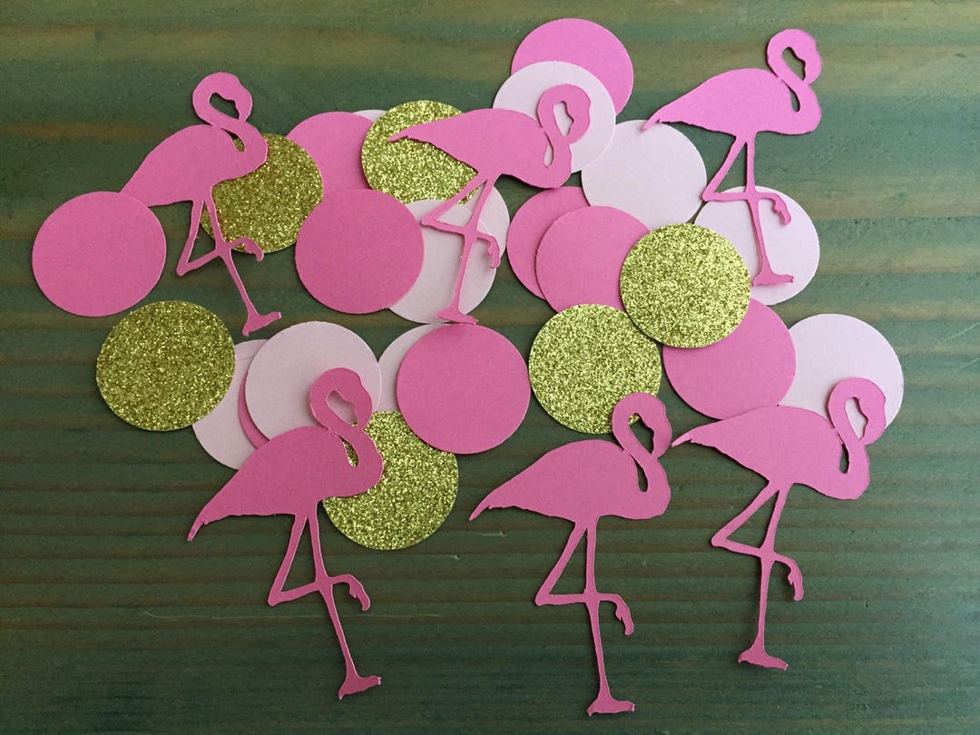 100 Flamingo Confetti, Hot Pink, Light Pink and Gold Glitter Circles