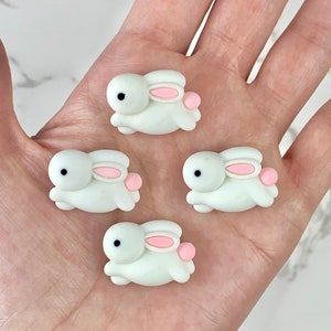5 White Bunny Charms / Bunny Rabbit Cabochon/ Flatback Bunny/ Rabbit/ Jewelry Making Supplies