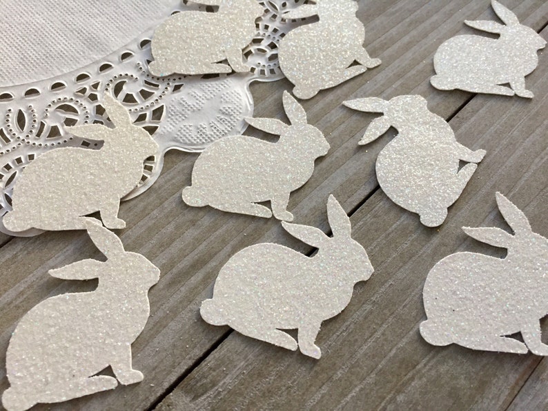 50 Bunny Confetti White Glitter Bunny Confetti Bunny Party Decorations Easter Table Scatter