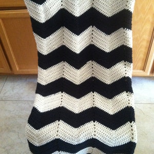 Adult size chevron black and white crochet modern blanket/afghan