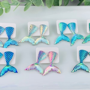 Large Mermaid Tail Earrings/ Mermaid Stud Earrings/ Fish Scale Earrings/ Mermaid Scale/ Stainless Steel/ Stocking Stuffer/ Jewelry/ 1 Pair