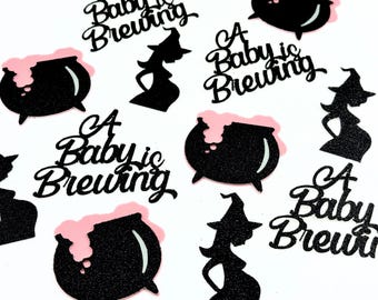 A Baby Is Brewing Confetti/ Halloween Gender Reveal Party Decor/ Pregnant Witch Baby Shower Table Scatter/ Little Boo Is Almost Due/ 100 Pcs