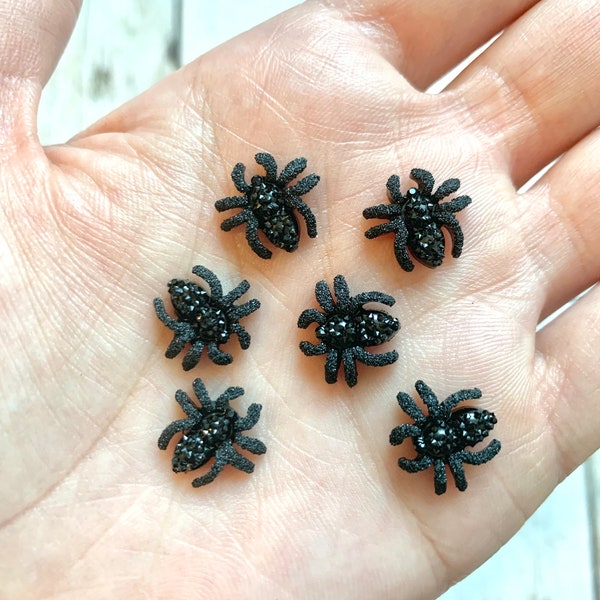 10 Black Spider Cabochons/ Spider Embellishments/ Flatback/ Nail Art Suppiles/ Bug Arts And Crafts/ 13x10mm