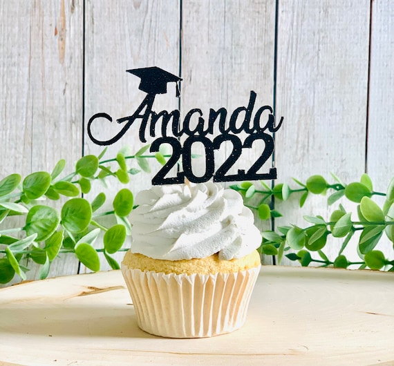 24 Stück Graduation Cupcake Toppers – Schwarz 2022, Perfekt Für Abschlusspartys