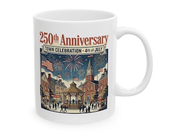 Americana Town Celebration Coffee Mug | Vintage 4th of July Ceramic Drinkware
