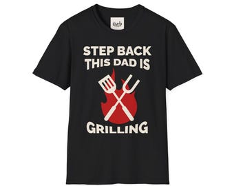 Camiseta "Dê um passo para trás, este pai está fazendo churrasco" | Design com garfos e espátulas para churrasco