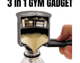 3 in 1 Protein Powder Scoop with Funnel, Pre Workout Dispenser, Gym Pill Organizer, Creatine Funnel Box, Fitness Gift