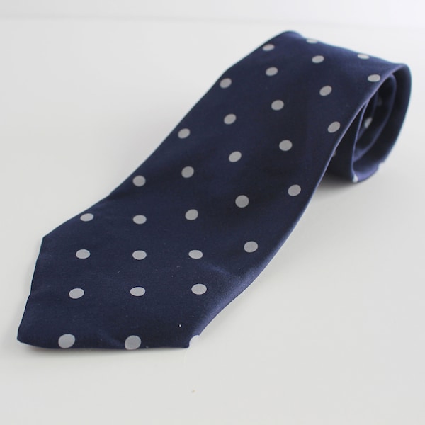 Vintage Neck Tie - Navy with White Polka Dots - Anderson & Sheppard