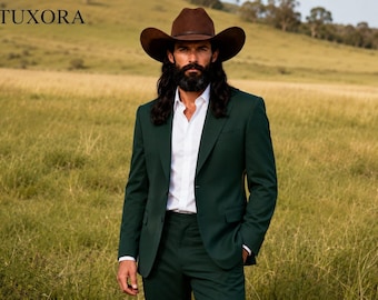 Dark Green Men's Suit, Wedding Blazer and Trousers Set, Modern Groom Suit, Formal Business Attire