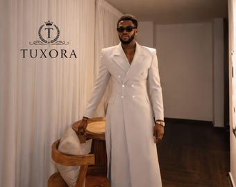 Groom’s White Statement Coat Suit, Modern Wedding Tuxedo Alternative
