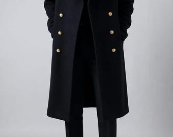 Black Wool Long Overcoat for Men, Double Breasted Winter Coat, Classic Formal Coat, Custom Made Overcoat, Luxury Outerwear