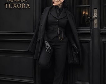 Black Women Pantsuit, Three Piece Suit for Women, Custom Tailored Formal Wear by TUXORA