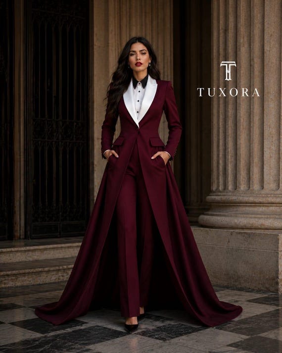 Burgundy Women Pantsuit, Formal Suit Set for Women, Wedding Guest Outfit, TUXORA