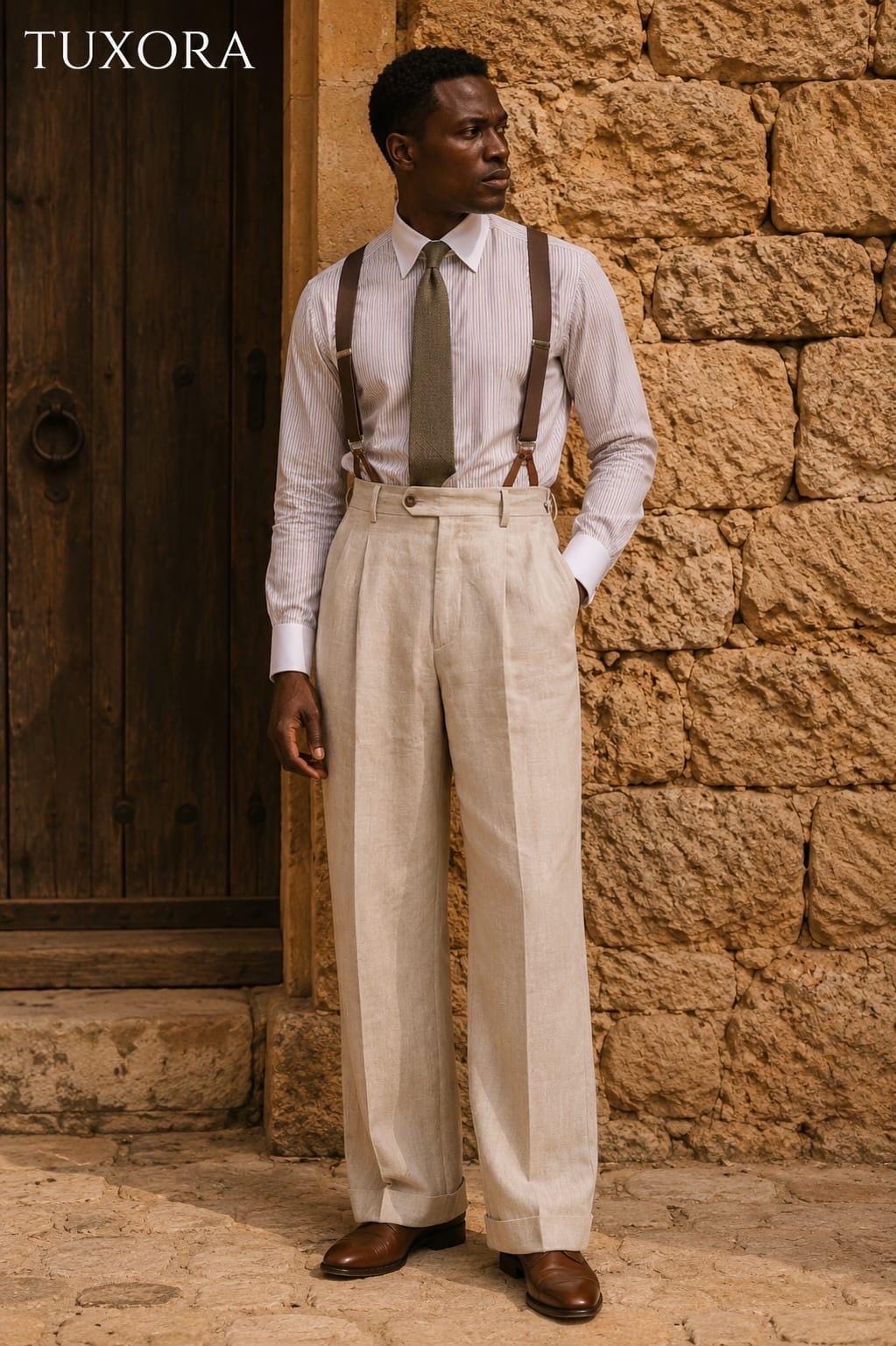 high waisted dress pants with suspenders Mens Waist Pleated Suspender LBD with collar
