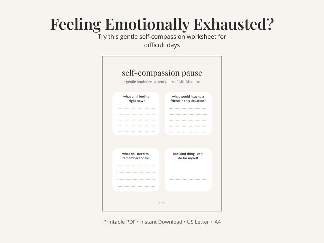 Self Compassion Worksheet Printable | Mental Health Journal Prompt ...