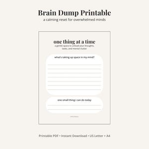 Brain Dump Printable for Overwhelmed Minds | Mental Clutter Worksheet | Anxiety & ADHD Brain Reset | Instant Download PDF