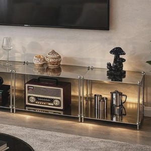 Lyxig mediakonsol i rostfritt stål | Modulär förvaringshylla | Designer-TV-bänk | Moderna möbler