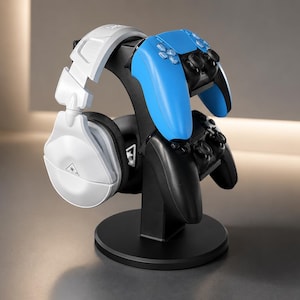 Controller Stand for PS5 & Xbox Controllers, Dual Gamepad and Headset Holder, Gaming Desk Organizer