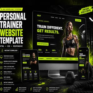 Personal Trainer Website Template | HTML CSS | Gym Fitness Coach | Bold Athletic Design | Instant Download