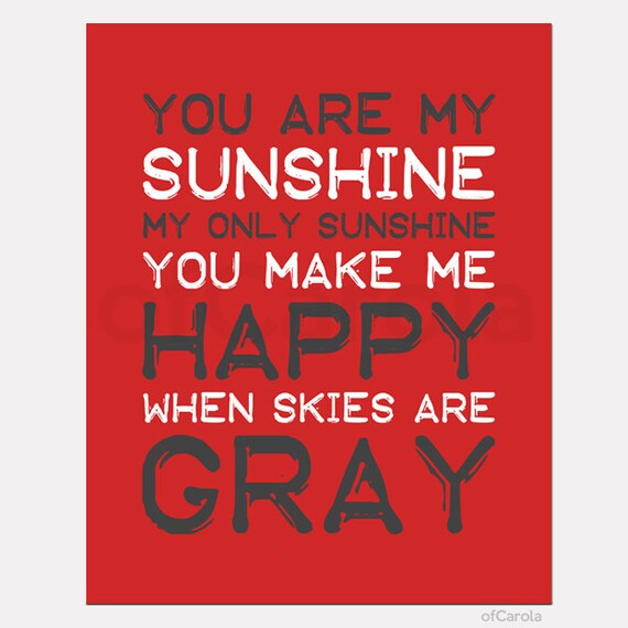 Items similar to Personalized You Are My Sunshine Quote Wall Art Print, Christmas Holiday Red