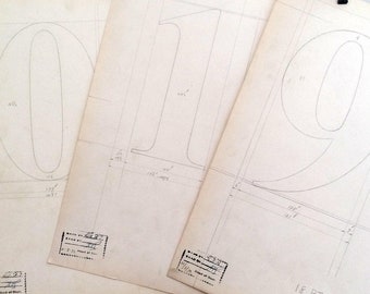 Numbers, 0-9 industrial drawings, original font casting drawing: Series 328. 1932. Listing is for one drawing.