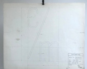 c/m symbol, 1971 original font typographic drawing, a piece of British Industrial history. Gift for a graphic designer or typographer.