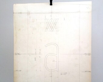 Lower case letter 'a', or ligature 'ae', industrial drawing, original font casting, typographic drawing. Listing is for one drawing. 1967.