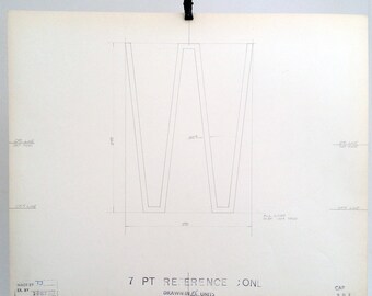 Letter W, industrial drawing, original font casting drawing, typographic drawing: 7pt Reference Cond, select a capital or lower case. 1967