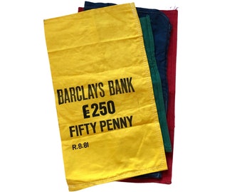 Only 1 left! Yellow vintage cloth money bag, 1981.