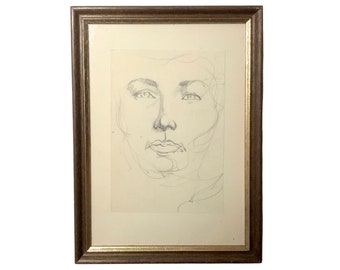 Une étude de visage de femme, dessin au crayon, années 50, par Richard Long, non signé.