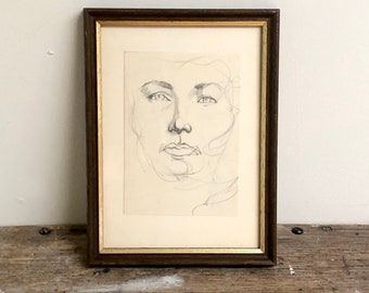 Une étude de visage de femme, dessin au crayon, années 50, par Richard Long, non signé.