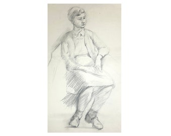 Seated women, pencil drawing, 1950s, by Richard Long, unsigned.