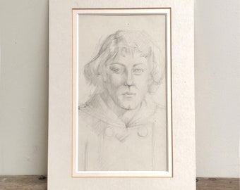 A study of a women's portrait, pencil drawing, 1950s, by Richard Long, unsigned.