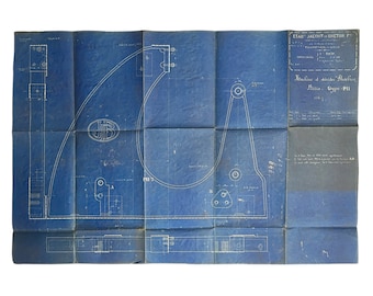 Large French industrial engineering blueprint, no. 2030 circa 1930s. Wonderful dark teal colour. Three available in different condition.