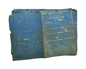 A pair of small French industrial engineering blueprints, no. 2061 and no. 2055 circa 1930s. Wonderful dark teal colour.