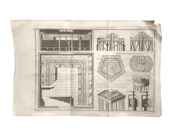 Engineering print from an Antique French Architecture Book. Authentic antique print from 1739.
