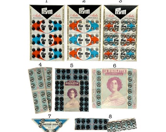 Selección de broches/poppers vintage, disponibles en varios tamaños, color negro o plateado, ver descripción.