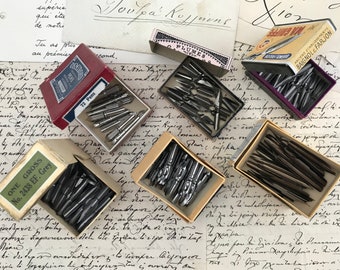 As new vintage nibs for calligraphy or sketching, a choice of 6 nibs types (set of 3) or collection of 6 different nibs. (Boxes not inc.)